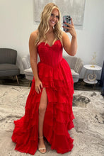 Load image into Gallery viewer, Elegant A Line Sweetheart Black Corset Prom Dress with Ruffles