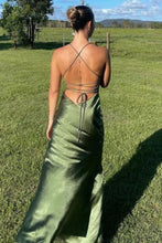 Load image into Gallery viewer, Simple Sheath Spaghetti Straps Green Long Party Dress with Split Front