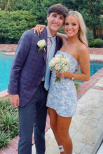 Load image into Gallery viewer, Chic Light Blue Sheath Strapless Short Homecoming Dress