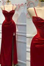 Load image into Gallery viewer, Chic Mermaid Spaghetti Straps Long Satin Formal Dress with Beading