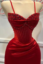 Load image into Gallery viewer, Chic Mermaid Spaghetti Straps Long Satin Formal Dress with Beading