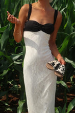 Load image into Gallery viewer, Chic Mermaid Sweetheart White and Black Lace Long Prom Dress with Ruched