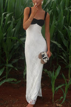 Load image into Gallery viewer, Chic Mermaid Sweetheart White and Black Lace Long Prom Dress with Ruched