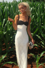 Load image into Gallery viewer, Chic Mermaid Sweetheart White and Black Lace Long Prom Dress with Ruched