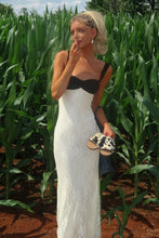 Load image into Gallery viewer, Chic Mermaid Sweetheart White and Black Lace Long Prom Dress with Ruched