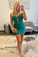 Load image into Gallery viewer, Stylish Bodycon Off the Shoulder Blue Corset Homecoming Dress with Appliques