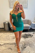 Load image into Gallery viewer, Stylish Bodycon Off the Shoulder Blue Corset Homecoming Dress with Appliques