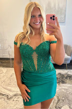 Load image into Gallery viewer, Stylish Bodycon Off the Shoulder Blue Corset Homecoming Dress with Appliques