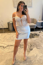 Load image into Gallery viewer, Stylish Bodycon Off the Shoulder Blue Corset Homecoming Dress with Appliques