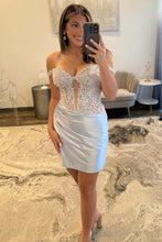 Load image into Gallery viewer, Stylish Bodycon Off the Shoulder Blue Corset Homecoming Dress with Appliques