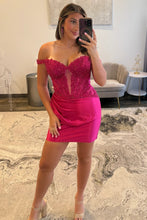 Load image into Gallery viewer, Stylish Bodycon Off the Shoulder Blue Corset Homecoming Dress with Appliques