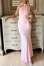 Load image into Gallery viewer, Chic Sheath One Shoulder Pink Long Prom Dress with Open Back