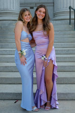 Load image into Gallery viewer, Chic Sheath Spaghetti Straps Purple Long Prom Dress with Ruffles