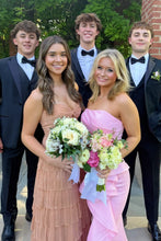 Load image into Gallery viewer, Chic Sheath Strapless Pink Long Prom Dress with Ruched