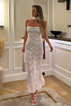 Load image into Gallery viewer, Trendy Sheath Strapless White Lace Tea Length Party Dress