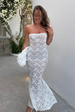 Load image into Gallery viewer, Trendy Sheath Strapless White Lace Tea Length Party Dress