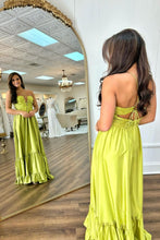 Load image into Gallery viewer, Chic Yellow A-Line Spaghetti Straps Lace Up Long Satin Prom Dress