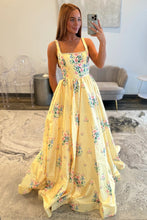Load image into Gallery viewer, Charming A Line Square Neck Yellow Long Prom Dress with Pearls