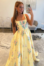 Load image into Gallery viewer, Charming A Line Square Neck Yellow Long Prom Dress with Pearls