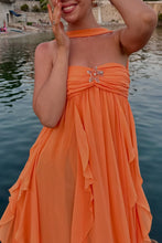 Load image into Gallery viewer, Chic A Line Halter Neck Pink Long Prom Dress with Ruffles