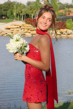 Load image into Gallery viewer, Chic A Line Strapless Light Green Short Homecoming Dress with Beading Scarf