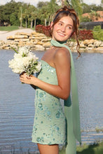 Load image into Gallery viewer, Chic A Line Strapless Light Green Short Homecoming Dress with Beading Scarf