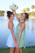 Load image into Gallery viewer, Chic A Line Strapless Light Green Short Homecoming Dress with Beading Scarf
