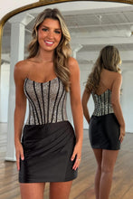Load image into Gallery viewer, Chic Sheath Strapless Blue Corset Homecoming Dress with Beading