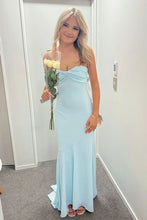 Load image into Gallery viewer, Classic Mermaid Sweetheart Light Blue Long Prom Dress with Ruched