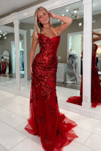 Load image into Gallery viewer, Classic Mermaid Sweetheart Red Long Prom Dress with Appliques