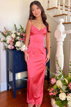 Load image into Gallery viewer, Classic Sheath Spaghetti Straps Candy Pink Long Prom Dress with Split Front