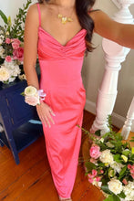 Load image into Gallery viewer, Classic Sheath Spaghetti Straps Candy Pink Long Prom Dress with Split Front