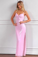 Load image into Gallery viewer, Classic Sheath Spaghetti Straps Candy Pink Long Prom Dress with Split Front