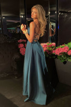 Load image into Gallery viewer, Classic A Line Spaghetti Straps Dark Green Long Prom Dress with Criss Cross Back