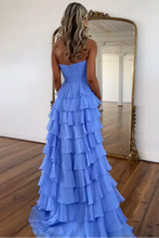 Load image into Gallery viewer, Cute A-Line Sweetheart Zipper Back Tiered Chiffon Prom Dress With Slit