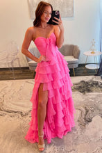 Load image into Gallery viewer, Cute A-Line Sweetheart Zipper Back Tiered Chiffon Prom Dress With Slit