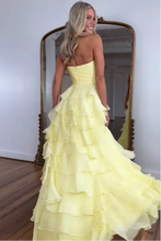 Load image into Gallery viewer, Cute A-Line Sweetheart Zipper Back Tiered Chiffon Prom Dress With Slit