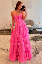 Load image into Gallery viewer, Cute A-Line Sweetheart Zipper Back Tiered Chiffon Prom Dress With Slit