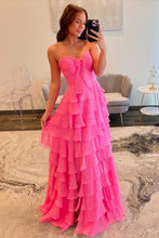Load image into Gallery viewer, Cute A-Line Sweetheart Zipper Back Tiered Chiffon Prom Dress With Slit