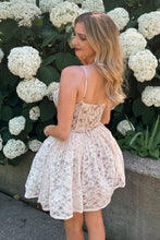 Load image into Gallery viewer, Cute A Line Spaghetti Straps White Lace Short Homecoming Dress with Ruffles