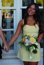 Load image into Gallery viewer, Chic A Line Spaghetti Straps Yellow Short Homecoming Dress