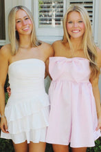 Load image into Gallery viewer, Cute A Line Strapless Light Pink Satin Short Homecoming Dress with Bowknot