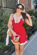 Load image into Gallery viewer, Cute A Line Halter Neck Red Polka Dots Short Homecoming Dress with Lace