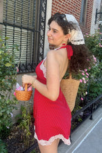 Load image into Gallery viewer, Cute A Line Halter Neck Red Polka Dots Short Homecoming Dress with Lace