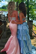 Load image into Gallery viewer, Cute Mermaid Sweetheart Pink Long Prom Dress with Bowknot Beading