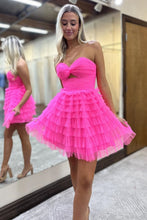Load image into Gallery viewer, Cute Pink A-Line Sweetheart Lace Up Short Tulle Homecoming Dress