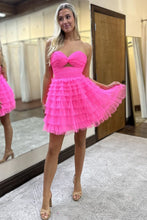 Load image into Gallery viewer, Cute Pink A-Line Sweetheart Lace Up Short Tulle Homecoming Dress
