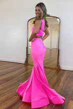 Load image into Gallery viewer, Hot Pink Satin Mermaid One Shoulder Cutout Waist Long Prom Dress