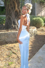 Load image into Gallery viewer, Cute Sheath Halter Neck Yellow Long Prom Dress with Bowknot