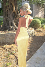 Load image into Gallery viewer, Cute Sheath Halter Neck Yellow Long Prom Dress with Bowknot